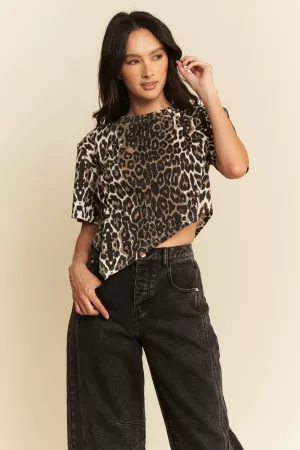 wholesale clothing leopard print short-sleeve casual cropped top davi & dani