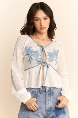 wholesale clothing appliques and contrast binding fishnet cardigan davi & dani