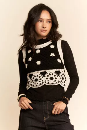 wholesale clothing crochet sleeveless crop floral patterns top davi & dani