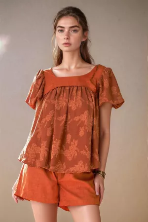 wholesale clothing nature printed square neck puff sleeve top blouse davi & dani