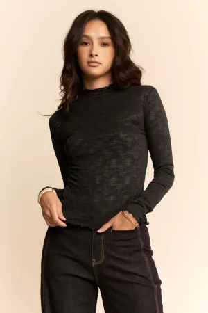 wholesale clothing bow soft lace knit mesh long sleeve layered top davi & dani