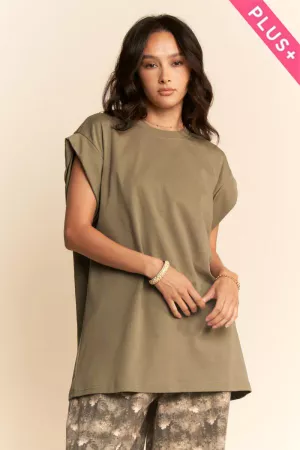 wholesale clothing plus washed oversized rolled-sleeve top davi & dani
