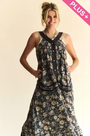 wholesale clothing plus floral border v neck sleeveless maxi dress davi & dani