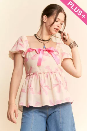 wholesale clothing plus trim lace short puff sleeve smocking top davi & dani