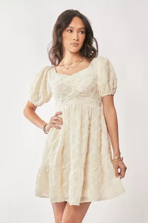 wholesale clothing smocked balloon short sleeve textured mini dress davi & dani