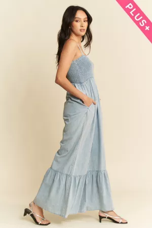 wholesale clothing plus mineral washed smocking bodice jumpsuit davi & dani