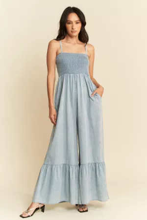 wholesale clothing mineral washed smocking bodice jumpsuit davi & dani