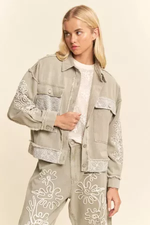 wholesale clothing cord floral embroidered denim jacket davi & dani