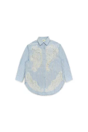 wholesale clothing embroidered stripe front and hem shirt davi & dani