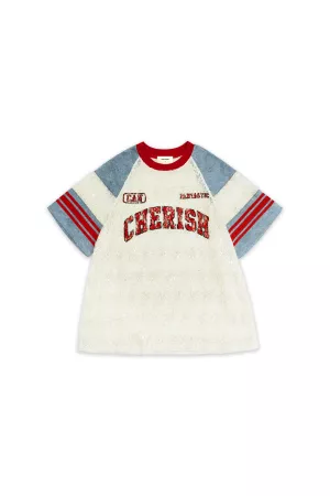 wholesale clothing bold and playful varsity-style lace t-shirt davi & dani