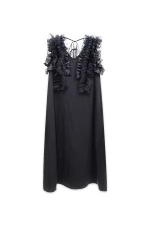 wholesale clothing sleeveless ruffled tulle trim framing dress davi & dani