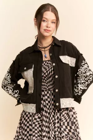 wholesale clothing cord floral embroidered denim jacket davi & dani