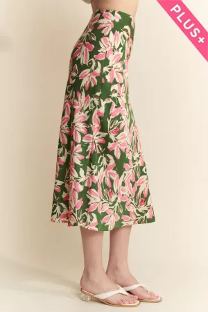 wholesale clothing plus floral satin bias-cut midi skirt davi & dani