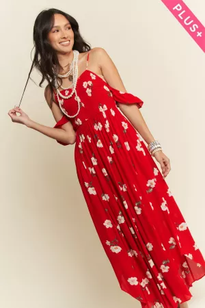 wholesale clothing plus floral print ruffled  smocked bodice maxi dress davi & dani