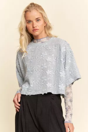 wholesale clothing floral ruffle short sleeve babydoll mesh top davi & dani