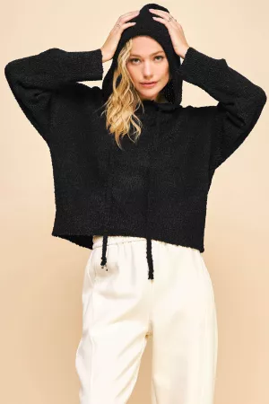 wholesale clothing solid textured long sleeve cropped hoodie swater davi & dani