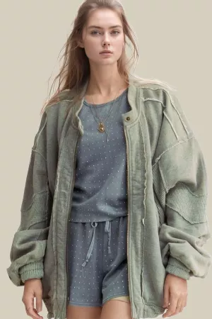 wholesale clothing raw edge waffle framed zip front fleece jacket davi & dani