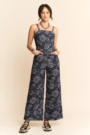 wholesale clothing jacquard floral wide leg opening jumpsuit davi & dani