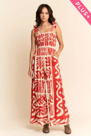 wholesale clothing plus retro floral position printed knit jumpsuit davi & dani