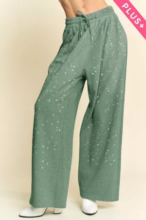 wholesale clothing plus rhinestone waistband wide leg long pants davi & dani