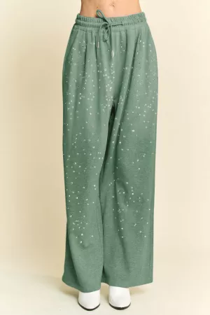 wholesale clothing rhinestone pockets waistband wide leg long pants davi & dani