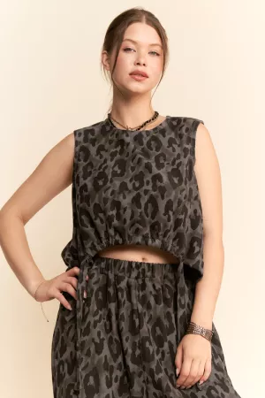 wholesale clothing leopard printed soft knit cinch tie top pants set davi & dani