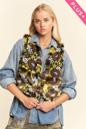 wholesale clothing plus color pop faux fur floral vest davi & dani