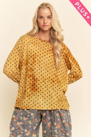 wholesale clothing plus mesh polka dot top features semi sheer mesh davi & dani