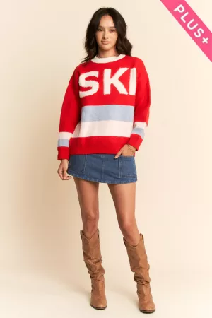 wholesale clothing plus fuzzy ski lettering striped sweater top davi & dani