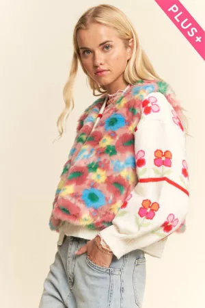 wholesale clothing plus color pop faux fur floral vest davi & dani