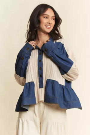 wholesale clothing chambray oversized woven top davi & dani