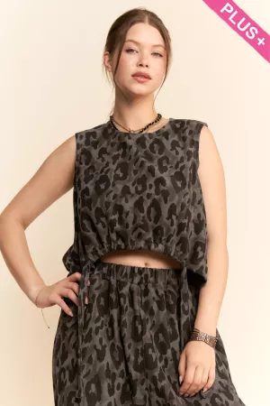 wholesale clothing plus leopard printed knit cinch tie top pants set davi & dani