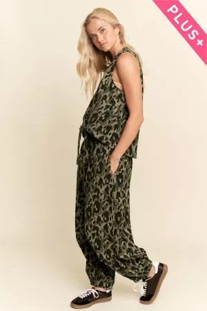 wholesale clothing plus leopard printed knit cinch tie top pants set davi & dani