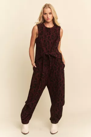 wholesale clothing leopard printed soft knit cinch tie top pants set davi & dani