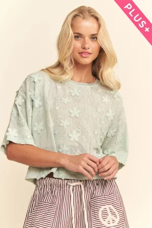 wholesale clothing plus floral ruffle short sleeve babydoll mesh top davi & dani