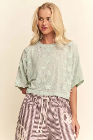 wholesale clothing floral ruffle short sleeve babydoll mesh top davi & dani