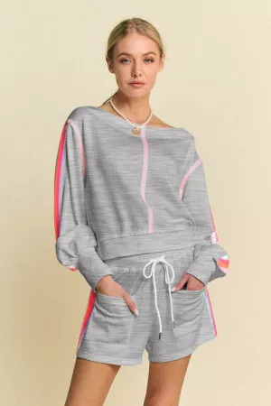 wholesale clothing sequin stripe long sleeve top and short pants set davi & dani