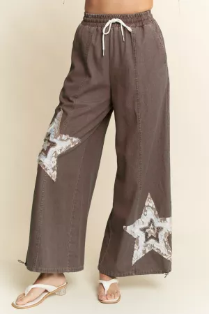 wholesale clothing denim star patchwork elastic waistband pants davi & dani