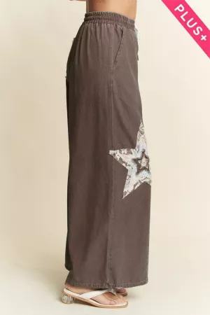 wholesale clothing plus denim star patchwork elastic waistband pants davi & dani