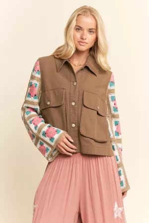 wholesale clothing granny square crochet sleeve stone washed jacket davi & dani