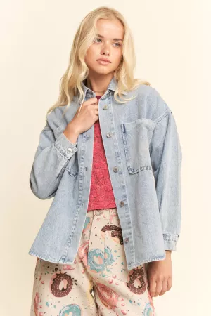 wholesale clothing oversized denim jacket front and chest pockets davi & dani