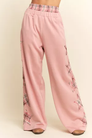wholesale clothing wide leg pant elastic waistband plaid star patche davi & dani