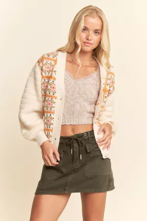 wholesale clothing long sleeve cardigan colorful crocheted floral davi & dani