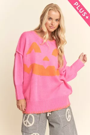 wholesale clothing plus pumpkin smiley face bracket sweater top davi & dani