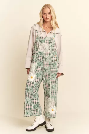 wholesale clothing lace and printed patch detail loose fit overall davi & dani