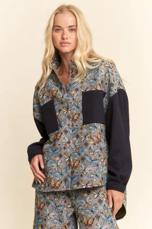 wholesale clothing jacquard bodice pocket sleeve button front shirt davi & dani