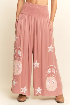 wholesale clothing peace and star patchwork leg pants davi & dani