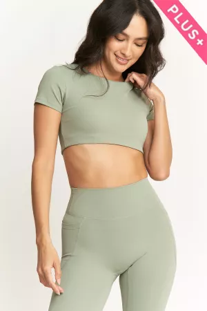 wholesale clothing plus cropped short sleeved yoga top davi & dani