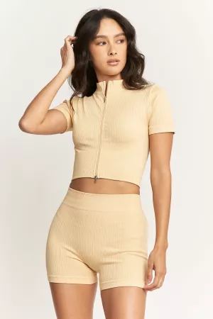 wholesale clothing activewear set short sleeve zipup top waist short davi & dani