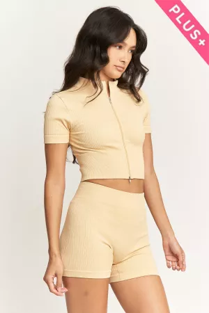 wholesale clothing plus activewear set short sleeve top waist short davi & dani